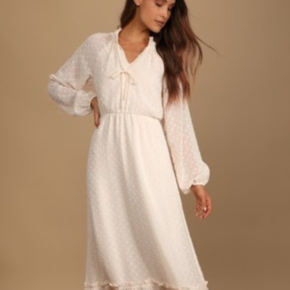 Lulu's Swiss Dot Cream Maxi Dress
